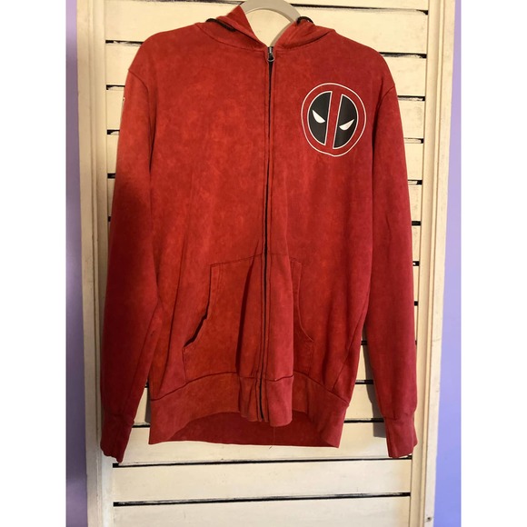 Marvel Deadpool unisex full zip hoodie sweatshirt size medium red DEADPOOL sleev - Picture 1 of 13